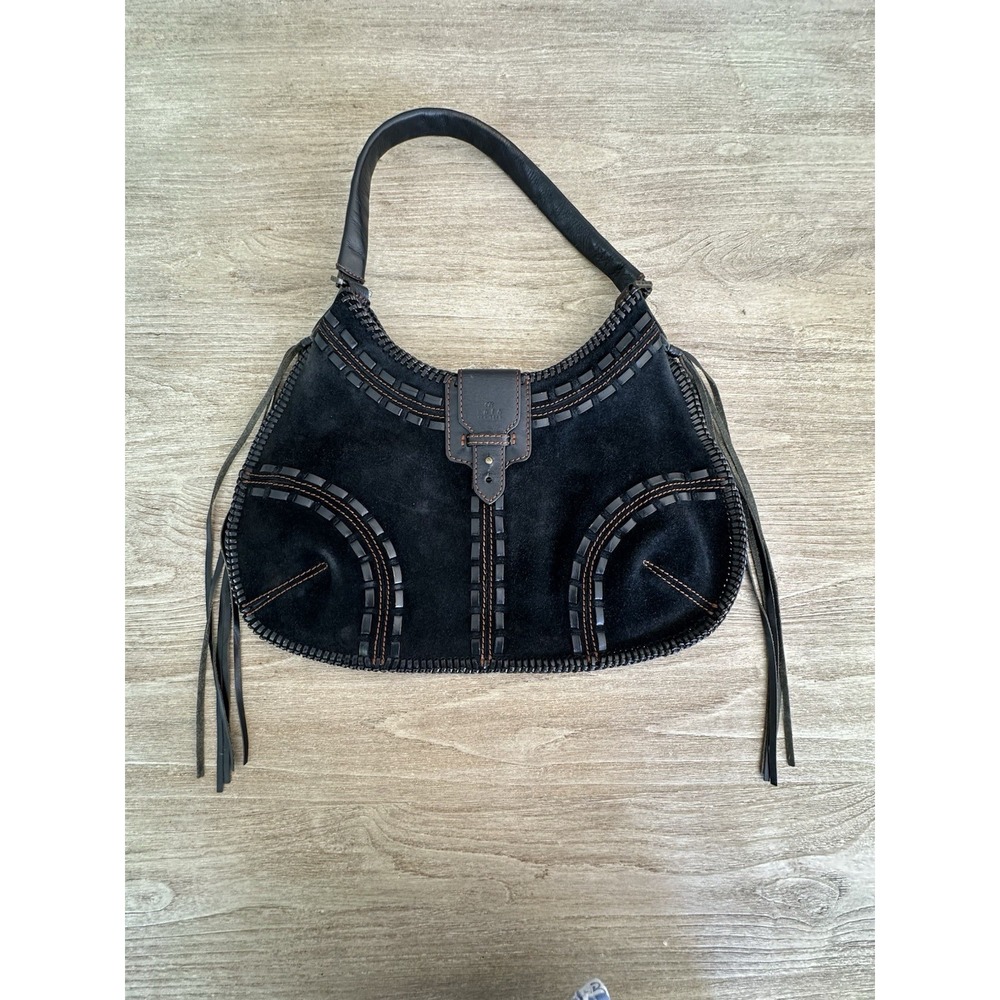 Rafe New York Suede Leather Fringe Braid Western Hippie Boho Black Shoulder Bag